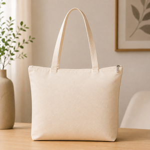 Leaf Print Canvas & Cotton <b>Tote</b> <b>Bag</b> PP Webbing Zipper Shoulder Handle <b>Medium</b> Size Reusable Shopping Carryall for Daily Travel - Product Image 4