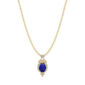 Colliers pendentifs REYES de haute qualité en or massif 14 carats, saphir bleu ovale de 24,6 carats avec moissanite, pour femmes - Product Image 1