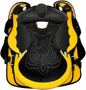 Support de rênes pour selle de cheval en similicuir jaune et noir, style western, avec logo personnalisé pour l'équitation tout-terrain. - Product Image 2