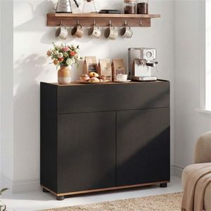 31.5\" Black Wood <b>Kitchen</b> Buffet <b>Sideboard</b> Cabinet with Push-to-Open Doors Storage for Dining Room - Product Image 2