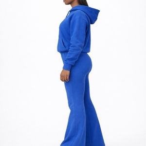 Ensemble de survêtement décontracté pour femmes, pantalon évasé à capuche de couleur unie, vêtements de sport décontractés, ensemble deux pièces, coupe confortable et extensible, survêtement pour femmes - Product Image 3