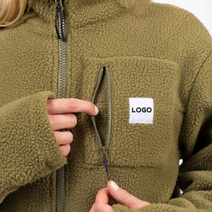Chaqueta Premium de Forro Polar Sherpa Color Oliva Unisex, con Cierre, Térmica, Suave, Sostenible, OEM, Personalizable, para Ropa Urbana y Actividades al Aire Libre - Product Image 4