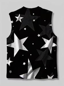 Men Sleeveless Tank Top Black White Star Print O-Neck Casual Plus Size Polyester Knitted Acid Wash Vintage Retro Style Tank top - Product Image 6