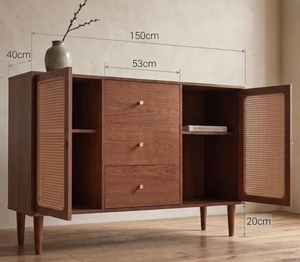 Minimalist <b>Walnut</b> Wood Rattan Sideboard tv Cabinet Modern Cane Credenza Storage Buffet <b>Table</b> Living Room Furniture Factory - Product Image 6