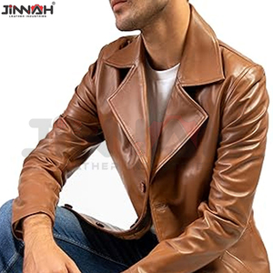 High Quality <b>Mens</b> Distressed Brown <b>Long</b> Leather <b>Coat</b> Fully Customized With Internal Soft Polyester Lining StylisTwo Side Pockets - Product Image 5