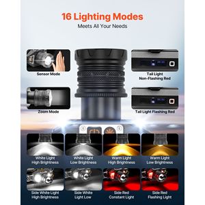 Linterna frontal LED brillante recargable con 16 modos de iluminación, linterna frontal ligera con diadema ajustable de 90 grados - Product Image 2