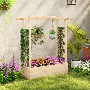 Jardinière surélevée en bois avec treillis et toit suspendu, paniers suspendus et accessoires - Product Image 3