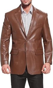 Men's Brown PU Leather Blazer Slim Fit Single Button <b>Smart</b> Casual <b>Jacket</b> Autumn Wear - Product Image 5