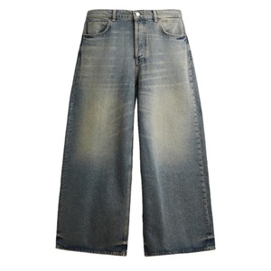 Jeans de mezclilla de hombre de corte holgado y pierna ancha, estilo oversize, lavados, informales, de alta calidad, personalizados por el fabricante, para streetwear. - Product Image 3