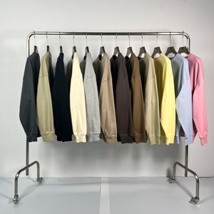 เสื้อสเวตเชิ้ตคอกลมโอเวอร์ไซส์สำหรับผู้หญิง สีพื้น ผ้าฝ้ายถักน้ำหนัก 400 กรัม สวมใส่สบายๆ ในฤดูใบไม้ร่วง ทรงหลวมไหล่ตก แขนยาว - Product Image 5