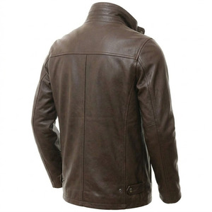 Chaqueta de Moto para Hombre de Cuero Genuino Marrón, Cuello Alto, Cierre de Cremallera, Corte Regular, Estilo Urbano para Invierno - Product Image 3