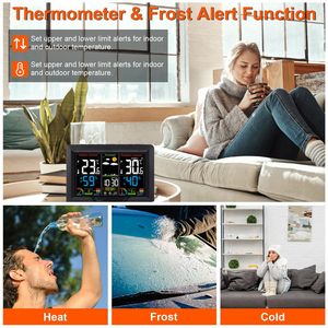 สถานีตรวจอากาศอัจฉริยะสำหรับบ้าน นาฬิกาปลุกพร้อมฟังก์ชั่นเลื่อนปลุก เซ็นเซอร์ไร้สายสำหรับวัดอุณหภูมิและความชื้นภายในและภายนอกอาคาร พร้อมพยากรณ์อากาศ - Product Image 4