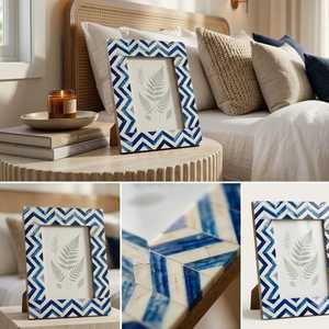 Modern Blue White Chevron <b>Wood</b> Photo <b>Frame</b> Rectangle Tabletop Vertical Decorative <b>Picture</b> Display <b>Frame</b> - Product Image 3