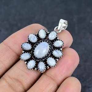 Flower Shape Rainbow <b>Moonstone</b> Pendant Antique Silver Plated Bohemian Style Channel Set Vintage Charm Unisex <b>Jewelry</b> Gift for - Product Image 2
