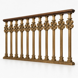 Rampe en bronze vintage avec balustres à médaillons circulaires assortis et poteaux tournés, main courante et balustrade en métal - Product Image 4