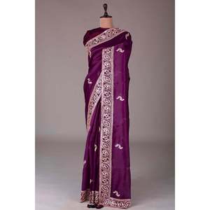 Designer Wedding Apparel <b>Saree</b> with Multi-Treads Embroidery Sequins Work and Coding - Product Image 4
