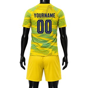 ชุดเสื้อฟุตบอลสีเหลืองเขียวลายพิมพ์แบบ Sublimated พร้อมกางเกงขาสั้น ชุดทีมฟุตบอลชาย แขนสั้น ชุดกีฬาสำหรับแข่งขัน - Product Image 2