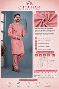 <b>Mens</b> Dusty Pink Cotton <b>Kurta</b> Pajama Set Stylish Thread Work Tassel Detail Indian Traditional Festival Outfit Wholesale B2B - Product Image 5