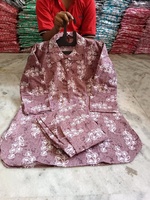 Ensemble coordonné moderne imprimé pour femmes grandes tailles, en coton tissé extensible, longueur genou, manches trois-quarts, col rabattu, asymétrique