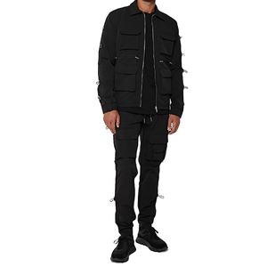 Achetez un ensemble de vêtements de sport décontractés légers sur mesure pour hommes, ensemble de survêtement cargo deux pièces, entraînement d'été, motif uni, séchage rapide, tissu éponge - Product Image 1