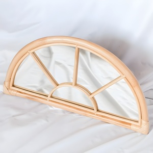 Semi circular rattan <b>framed</b> <b>mirror</b> for bathroom bedroom accents decorative wall hanging <b>mirrors</b> - Product Image 1