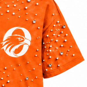 Unisex <b>Bright</b> Orange Pearl Studded <b>T</b> <b>Shirt</b> Stylish Crew Neck Short Sleeve Pearl Embellished Tee for Streetwear and Party Fashion - Product Image 5