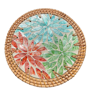 Bold Design Rattan Placemat <b>Large</b> MOP Inlay Vietnam Woven <b>Mat</b> for Statement Table Styling - Product Image 2