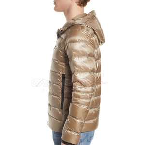 <b>Men</b> <b>Hooded</b> Puffer Jacket Gold Metallic Down Filled Windproof Winter <b>Coat</b> Oem Wholesale Bulk - Product Image 2