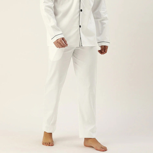 Conjunto de Pijama para Hombre, Blanco, Manga Corta, Transpirable, Abierto por Delante, con Bolsillos, Tela de Satén de Algodón, Ropa de Dormir Informal para Verano - Product Image 3