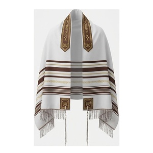 North Approach Polyester Long Prayer <b>Shawl</b> Striped <b>Embroidered</b> Fringed Unisex Adult All Seasons Multi-Functional Elegant Scarf - Product Image 1
