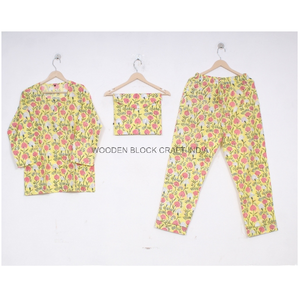 Conjunto de ropa de dormir cómoda y suave de algodón puro para mujer estampado de bloque de mano patrón Floral de Navidad todo el verano otoño primavera - Product Image 1
