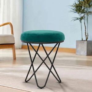 Modern Emerald Green Velvet <b>Vanity</b> <b>Stool</b> 18 Inch Gold Cross Leg Ottoman with Storage for Bedroom Dressing Room - Product Image 3