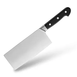 Couteau de chef chinois de 7 pouces, couteau à légumes, lame large argentée, manche noir à trois rivets pour trancher, hacher et préparer les aliments en cuisine - Product Image 1