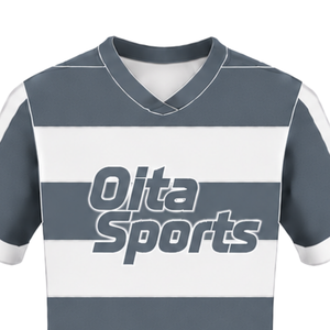 <b>Charcoal</b> Grey White Short Sleeve Rugby Jersey Crew Neck Striped Rugby Shirt Athletic Performance Training Match Team Sportswear - Product Image 3