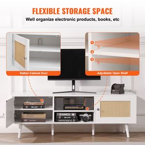 Mobile TV Moderno Boho per TV da 65 Pollici, Centro Intrattenimento con Ante in Rattan, Funzione Estensibile e Porte USB - Product Image 5