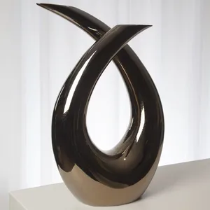 Sculpture moderne abstraite en métal noir et or, décoration de table pour salon, bureau, étagère, console et table basse - Product Image 4
