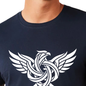 Men Navy Blue Crew Neck Short Sleeve Cotton T Shirt Featuring <b>White</b> Graphic Eagle Bird Wings Silhouette Print Casual Summer <b>Tee</b> - Product Image 5
