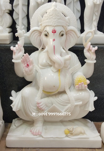 Makrana pura de mármol blanco, estatua sentado con Mushak, Lord Ganesha Ji - Product Image 5