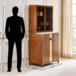 Mueble Bar Moderno de Madera de Mango con Tiradores de Latón y Puertas de Cristal, Consola de Almacenamiento de Diseño Independiente - Product Image 6