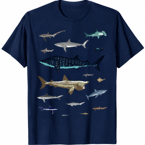 เสื้อยืดลำลองคอกลมแขนสั้นผ้าเจอร์ซีย์รักษ์โลกสำหรับผู้ชาย พิมพ์ลายฉลาม ทรงหลวม ดีไซน์ลายพิมพ์ - Product Image 3