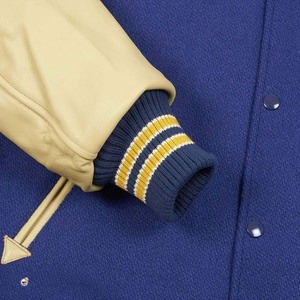 Wholesale Cheap Price <b>Mens</b> Blue Varsity <b>Jacket</b> With Tan PU Sleeves And Arrow Pockets Preppy Style <b>Baseball</b> Varsity <b>Jackets</b> OEM - Product Image 6