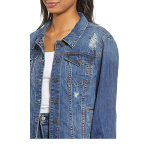 Eco-friendly Breathable Very Attractive Women Distress <b>Denim</b> <b>Jacket</b> Eco-Friendly Casual Light Blue Women Distress <b>Denim</b> <b>Jacket</b> - Product Image 5