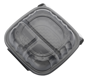 Boîte à lunch en plastique jetable à 3 compartiments avec couvercle, récipient alimentaire à emporter, style moderne - Product Image 3