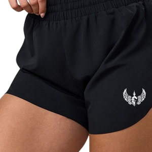 Shorts de course 2 en 1 noirs pour femmes, taille élastique, respirants, pour la gym, l'entraînement, le fitness et le quotidien - Product Image 3