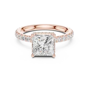 Anillo de compromiso con un diamante de laboratorio de corte princesa de 1.5 quilates, oro sólido de 18 quilates, halo oculto, banda unisex de lujo. - Product Image 5