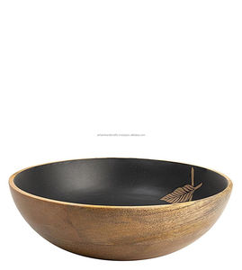 Best Quality Luxury Crafts Customizable Enamel Handcrafted <b>Mango</b> <b>Wood</b> Dining <b>Bowl</b> with Server Disposable Multipurpose Use - Product Image 5
