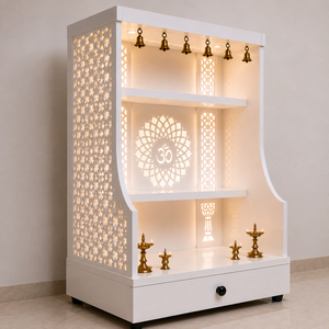Modern Om Jali Wooden <b>Mandir</b> With LED Lighting Contemporary Solid Wood Temple Cabinet Hindu Prayer Cabinet for Australian Homes - Product Image 2