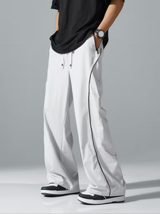 Pantalon de jogging décontracté pour homme, coupe ample et élastique, style urbain, léger en polyester, avec bandes latérales, poches et cordon de serrage - Product Image 1