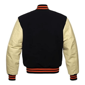 Veste de baseball en laine noire et cuir véritable crème pour homme, style varsity, bomber - Product Image 2