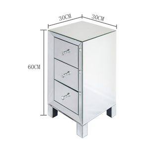 Silver 3-Drawer <b>Mirrored</b> Nightstand <b>Bedside</b> End <b>Table</b> for Bedroom or Living Room - Product Image 6